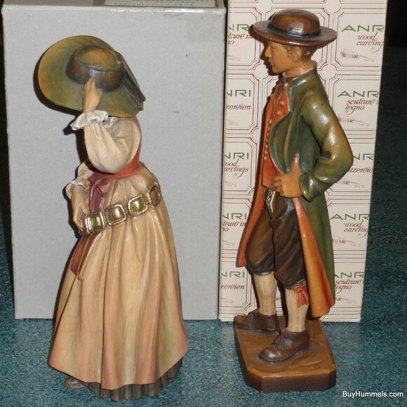 10" ANRI WOOD CARVED PAIR SET OLD GROEDNER MAN AND WOMAN SIGNED WITH BOXES RARE! - Picture 5 of 11